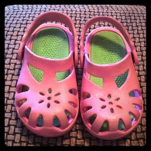 Pink glitter slip on crocs: size 6